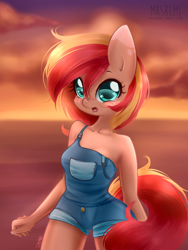 Size: 1600x2127 | Tagged: safe, artist:mrsremi, imported from derpibooru, oc, oc only, anthro, solo, sunset