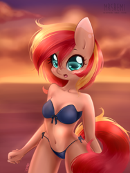 Size: 1600x2127 | Tagged: safe, artist:mrsremi, imported from derpibooru, oc, oc only, anthro, bikini, clothes, solo, sunset, swimsuit