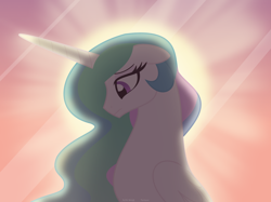 Size: 1094x820 | Tagged: safe, artist:faith-wolff, imported from derpibooru, princess celestia, alicorn, pony, fanfic:the bridge, ethereal mane, female, frown, mare, sad, solo, thinking