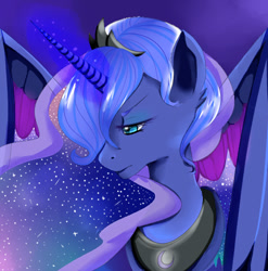 Size: 555x562 | Tagged: safe, artist:eateroflife, imported from derpibooru, princess luna, alicorn, pony, bust, female, lidded eyes, looking down, mare, portrait, solo
