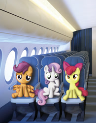 Size: 876x1123 | Tagged: safe, artist:rickythepsguy, imported from derpibooru, apple bloom, scootaloo, sweetie belle, cutie mark crusaders, irl, photo, plane, ponies in real life