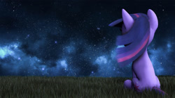 Size: 2880x1620 | Tagged: safe, artist:yutogashi, imported from derpibooru, twilight sparkle, 3d, female, solo, source filmmaker, stargazing, windswept mane