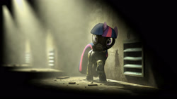 Size: 2880x1620 | Tagged: safe, artist:yutogashi, imported from derpibooru, twilight sparkle, unicorn, 3d, gas mask, solo, source filmmaker, unicorn twilight