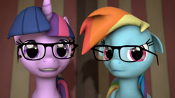 Size: 1920x1080 | Tagged: safe, artist:yutogashi, imported from derpibooru, rainbow dash, twilight sparkle, 3d, floppy ears, glasses, source filmmaker