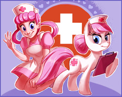 Size: 800x640 | Tagged: safe, artist:shira-hedgie, imported from derpibooru, nurse redheart, human, pony, clipboard, crossover, duo, heart, hoof hold, lidded eyes, nurse joy, pokémon