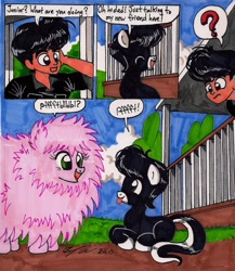 Size: 1024x1178 | Tagged: safe, artist:newyorkx3, imported from derpibooru, oc, oc only, oc:fluffle puff, oc:tommy, oc:tommy junior, human, comic, traditional art