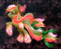 Size: 700x560 | Tagged: safe, artist:hashioaryut, imported from derpibooru, applejack, earth pony, pony, cute, female, glow, glowing, jackabetes, mare, pixiv, rainbow power, solo