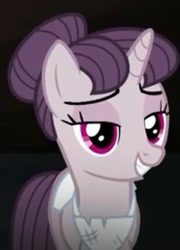 Size: 293x407 | Tagged: safe, imported from derpibooru, screencap, sugar belle, pony, unicorn, season 5, the cutie map, clothes, cropped, female, hair bun, lidded eyes, mare, solo