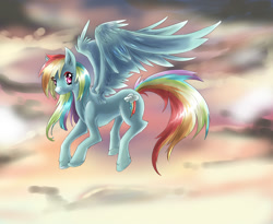 Size: 2200x1800 | Tagged: safe, artist:chocori, artist:dream--chan, imported from derpibooru, rainbow dash, pegasus, pony, backwards cutie mark, featured image, female, fluffy, flying, looking at you, mare, smiling, solo, spread wings, unshorn fetlocks