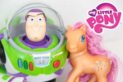 Size: 1600x1067 | Tagged: safe, imported from derpibooru, sparkleworks, buzz lightyear, crossover, g3, irl, photo, toy, toy story, youtube link