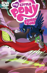 Size: 1400x2154 | Tagged: safe, artist:amy mebberson, artist:amymebberson, idw, imported from derpibooru, princess luna, spike, alicorn, dragon, pony, spoiler:comicff14, comic cover, cover, female, idw advertisement, male, mare, official comic