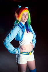 Size: 1365x2048 | Tagged: safe, artist:lennemoon, imported from derpibooru, rainbow dash, human, belly button, cosplay, irl, irl human, midriff, photo