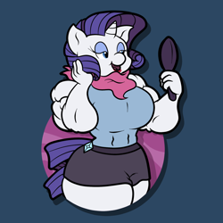 Size: 1000x1000 | Tagged: safe, artist:glux2, imported from derpibooru, rarity, anthro, breasts, busty rarity, female, fetish, mirror, muscle fetish, muscles, ripped rarity, solo