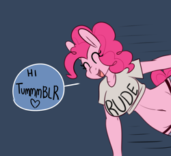 Size: 1280x1166 | Tagged: safe, artist:somescrub, imported from derpibooru, pinkie pie, anthro, hugtastic pinkie pie, belly button, big breasts, breasts, clothes, explicit source, female, impossibly wide hips, midriff, panties, solo, thong, tumblr, underwear, wide hips