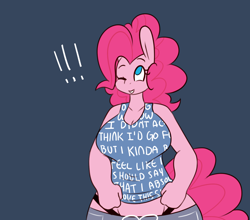 Size: 1280x1124 | Tagged: safe, artist:somescrub, imported from derpibooru, pinkie pie, anthro, hugtastic pinkie pie, big breasts, breasts, busty pinkie pie, clothes, explicit source, female, impossibly wide hips, panties, solo, speech bubble, thong, tumblr, underwear, wide hips