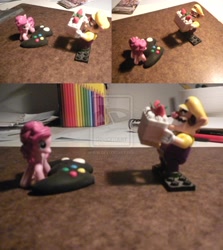 Size: 2312x2595 | Tagged: safe, artist:reyjjj, imported from derpibooru, pinkie pie, earth pony, human, pony, cake, collage, controller, crossover, irl, k'nex, photo, super mario bros., toy, wario
