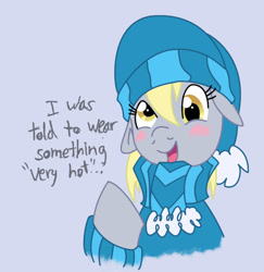 Size: 777x800 | Tagged: safe, artist:elosande, imported from derpibooru, derpy hooves, pegasus, pony, cap, clothes, female, hat, mare, pun, simple background, solo, sweater