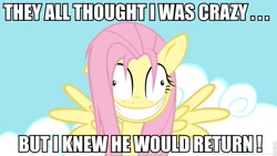 Size: 960x540 | Tagged: safe, imported from derpibooru, fluttershy, smooze, friendship is witchcraft, make new friends but keep discord, season 5, cult leader fluttershy, female, implied smooze, insanity, solo