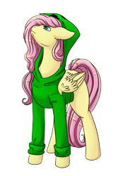 Size: 2500x3600 | Tagged: safe, artist:imreer, imported from derpibooru, fluttershy, pegasus, pony, bottomless, clothes, creeper, creepershy, female, hoodie, jacket, looking up, mare, minecraft, partial nudity, simple background, solo, sweater, sweatershy, transparent background