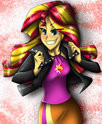 Size: 1602x1947 | Tagged: safe, artist:namygaga, imported from derpibooru, sunset shimmer, equestria girls, rainbow rocks, clothes, female, jacket, leather jacket, shine like rainbows, solo