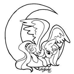 Size: 400x400 | Tagged: safe, artist:edlynette, imported from derpibooru, princess luna, alicorn, pony, female, monochrome, moon, solo, tangible heavenly object