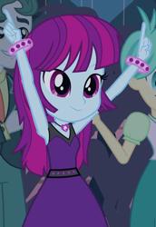 Size: 388x564 | Tagged: safe, imported from derpibooru, screencap, mystery mint, scott green, tennis match, equestria girls, rainbow rocks, shake your tail, armpits, background human, bracelet, clothes, cropped, cute, dress, jewelry, mysterybetes, necklace, sleeveless
