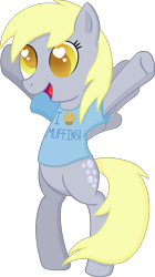 Size: 1682x3000 | Tagged: safe, artist:doctor-g, imported from derpibooru, derpy hooves, pony, bipedal, clothes, female, heart eyes, muffin, simple background, solo, t-shirt, transparent background, wingding eyes