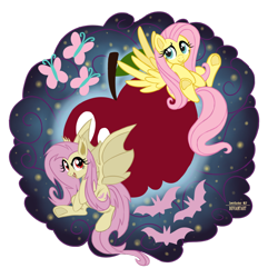 Size: 1024x1024 | Tagged: safe, artist:zowiestardust-mlp, imported from derpibooru, fluttershy, apple, duality, female, flutterbat, solo