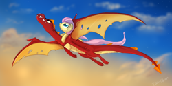 Size: 2000x1000 | Tagged: safe, artist:isa-isa-chan, imported from derpibooru, fluttershy, garble, dragon