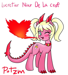 Size: 2000x2200 | Tagged: safe, artist:potzm, imported from derpibooru, oc, oc only, oc:niar, dracony, blushing, fire, fire breath, lucretiar tribe, solo