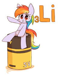 Size: 800x1000 | Tagged: safe, artist:joycall6, imported from derpibooru, part of a set, rainbow dash, series:joycall6's periodic table, :>, battery, blushing, chemistry, cute, dashabetes, female, lithium, periodic table, sitting, smiling, solo