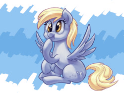 Size: 2000x1500 | Tagged: safe, artist:verulence, imported from derpibooru, derpy hooves, pegasus, pony, female, mare, raised hoof, scrunchy face, sitting, solo, spread wings