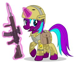 Size: 900x744 | Tagged: safe, artist:garrus17, imported from derpibooru, oc, oc only, oc:starnight, pony, unicorn, clothes, command and conquer, crossover, female, global defense initiative, gun, helmet, mare, simple background, solo, tiberian sun, transparent background, uniform, vector, weapon