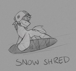 Size: 1264x1186 | Tagged: safe, artist:ponykai, imported from derpibooru, double diamond, earth pony, pony, the cutie map, goggles, male, snow shred, snowboard, snowboarding, solo, stallion