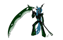 Size: 2200x1400 | Tagged: safe, artist:novaspark, imported from derpibooru, queen chrysalis, anthro, armor, female, scythe, solo