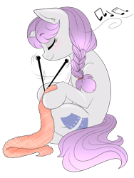 Size: 1050x1400 | Tagged: safe, artist:dragonfoxgirl, imported from derpibooru, oc, oc only, pony, broken horn, knitting, simple background, solo, transparent background