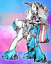 Size: 551x701 | Tagged: safe, artist:iroxykun, imported from derpibooru, oc, oc only, oc:icarus, deer, pony, antlers, female, flag, mare, pride, transgender, transgender pride flag