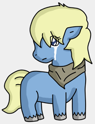 Size: 753x983 | Tagged: safe, artist:maleiva, imported from derpibooru, rio azul, earth pony, pony, crunch the rockdog, my little pony 'n friends, blank flank, chibi, clothes, crying, female, floppy ears, g1, g1 to g4, g4, generation leap, mare, sad, scarf, teary eyes, unshorn fetlocks, valentine's boyfriend