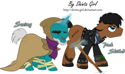 Size: 1024x605 | Tagged: safe, artist:shinta-girl, imported from derpibooru, oc, oc only, fallout equestria, commission, couple