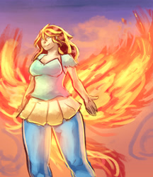Size: 2850x3300 | Tagged: safe, artist:checkerboardazn, imported from derpibooru, sunset shimmer, equestria girls, my past is not today, rainbow rocks, female, fiery wings, humanized, solo, sunset phoenix, tailed humanization, that was fast, winged humanization