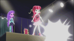 Size: 642x360 | Tagged: safe, imported from derpibooru, screencap, amethyst star, roseluck, sparkler, equestria girls, life is a runway, animated, female, gif, runway