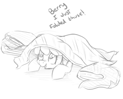 Size: 1024x819 | Tagged: safe, artist:artguydis, imported from derpibooru, berry punch, berryshine, pony, berrybetes, blanket, clothes, cute, female, hiding, laundry, laundry pony, monochrome, silly, silly pony, solo