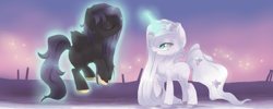 Size: 1500x600 | Tagged: safe, artist:loyaldis, imported from derpibooru, princess silver swirl, oc, oc:white bow, g2, levitation, magic