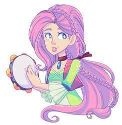 Size: 781x798 | Tagged: safe, artist:looji, imported from derpibooru, fluttershy, equestria girls, friendship through the ages, rainbow rocks, female, folk fluttershy, humanized, musical instrument, solo, tambourine