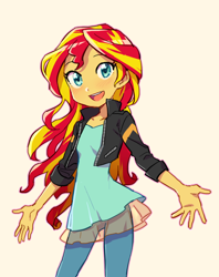 Size: 616x777 | Tagged: dead source, safe, artist:baekgup, imported from derpibooru, sunset shimmer, equestria girls, my past is not today, rainbow rocks, clothes, cute, female, looking at you, open mouth, simple background, solo, white background