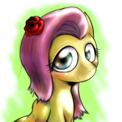 Size: 1000x1000 | Tagged: safe, artist:ushiro no kukan, imported from derpibooru, fluttershy, female, flower in hair, solo