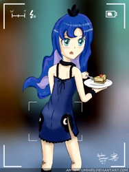 Size: 1200x1600 | Tagged: safe, artist:vanillafox2035, imported from derpibooru, princess luna, human, anatomically incorrect, cake, camera, camera shot, caught, female, humanized, solo