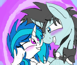 Size: 600x512 | Tagged: safe, artist:zaphyray, imported from derpibooru, dj pon-3, neon lights, rising star, vinyl scratch, pony, unicorn, female, male, shipping, straight, vinylights