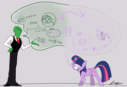 Size: 5000x3410 | Tagged: safe, artist:anontheanon, imported from derpibooru, princess celestia, princess luna, twilight sparkle, oc, oc:anon, alicorn, human, pony, absurd resolution, angry, argument, blasphemy, cosine approximation, differential equation, fancy mathematics, female, glare, gritted teeth, heliocentric theory, heresy, kepler's laws, mare, math, physics, raised hoof, science, twilight sparkle (alicorn)