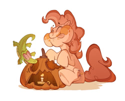 Size: 1246x1000 | Tagged: safe, artist:gouviac, imported from derpibooru, gummy, pinkie pie, halloween, holiday, jack-o-lantern, pumpkin, pumpkin carving